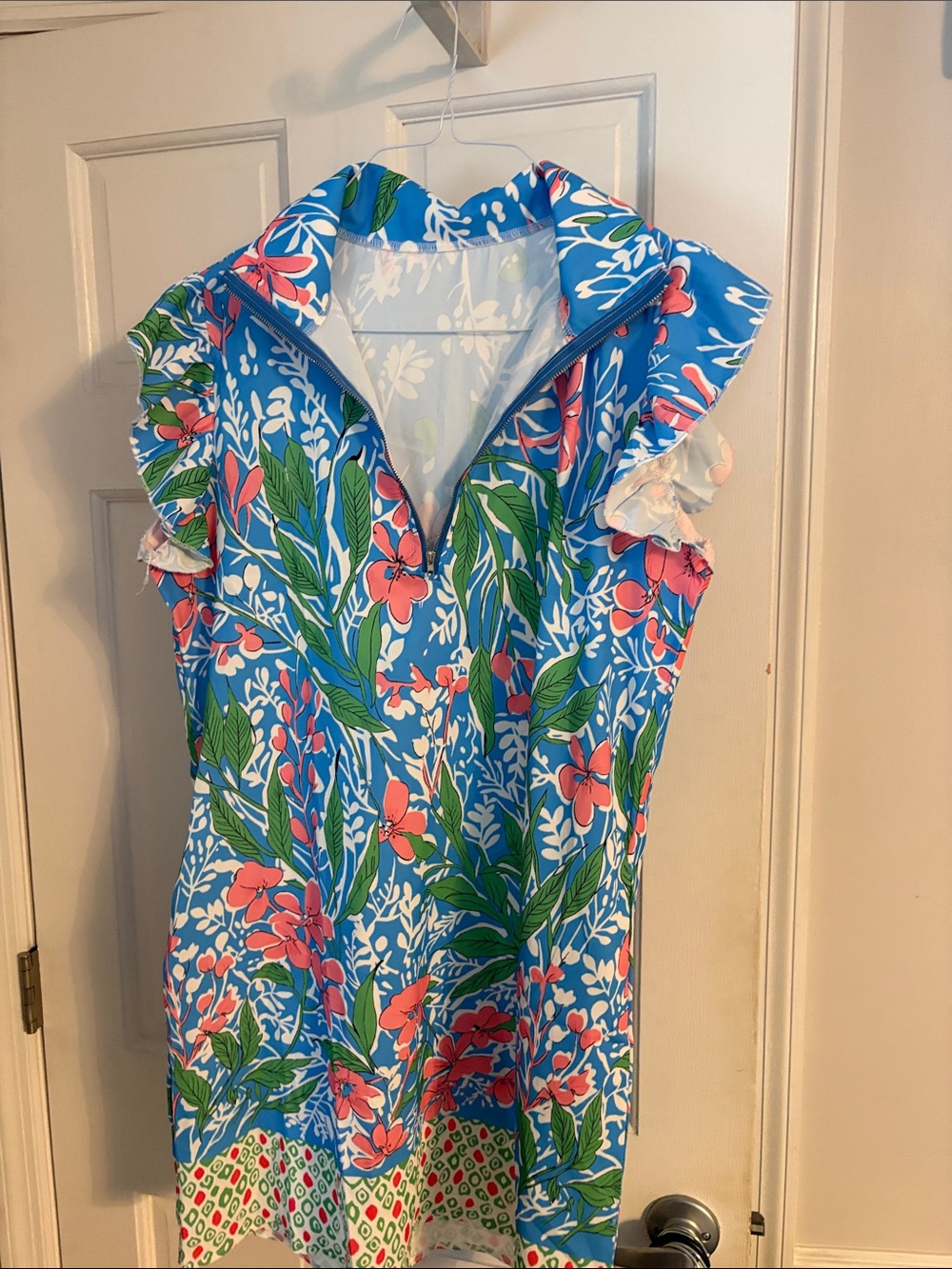 SHEIN Blue Floral Ruffle Sleeve Summer Dress